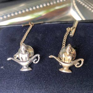 Two Gold & Silver toned Genie in a Lamp Tie Clips